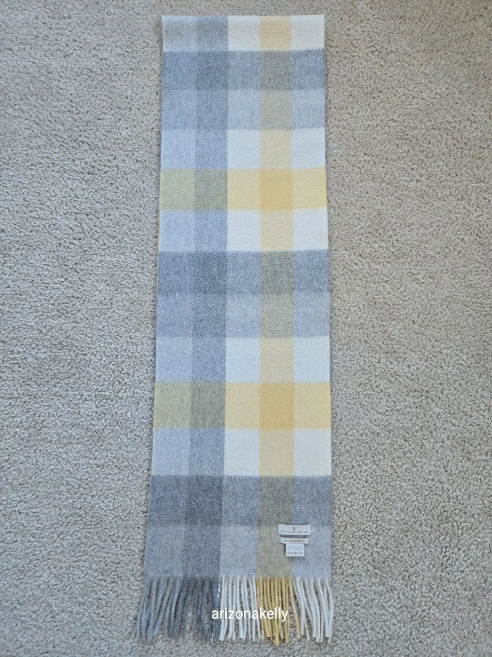 NWOT Cashmere Scarf Plaid Yellow Grey & Creme House of Bruar